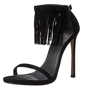Stuart Weitzman Black Suede Lovefringe Sandals